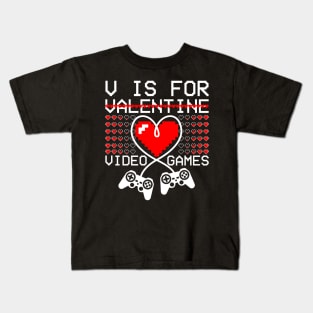 V Is For Video Games Funny Valentines Day Gamer Kids T-Shirt